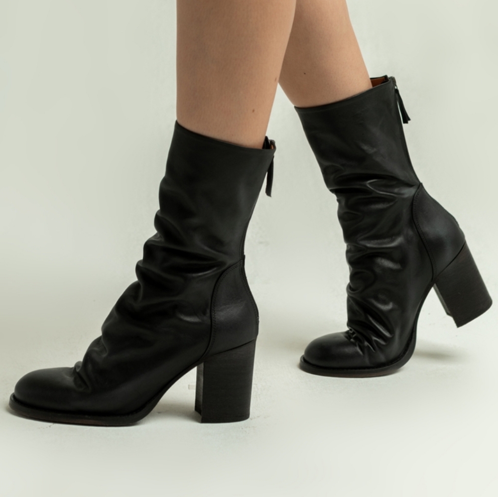 Free People Elle Block heeled Leather Midi Boot in Black Size 36